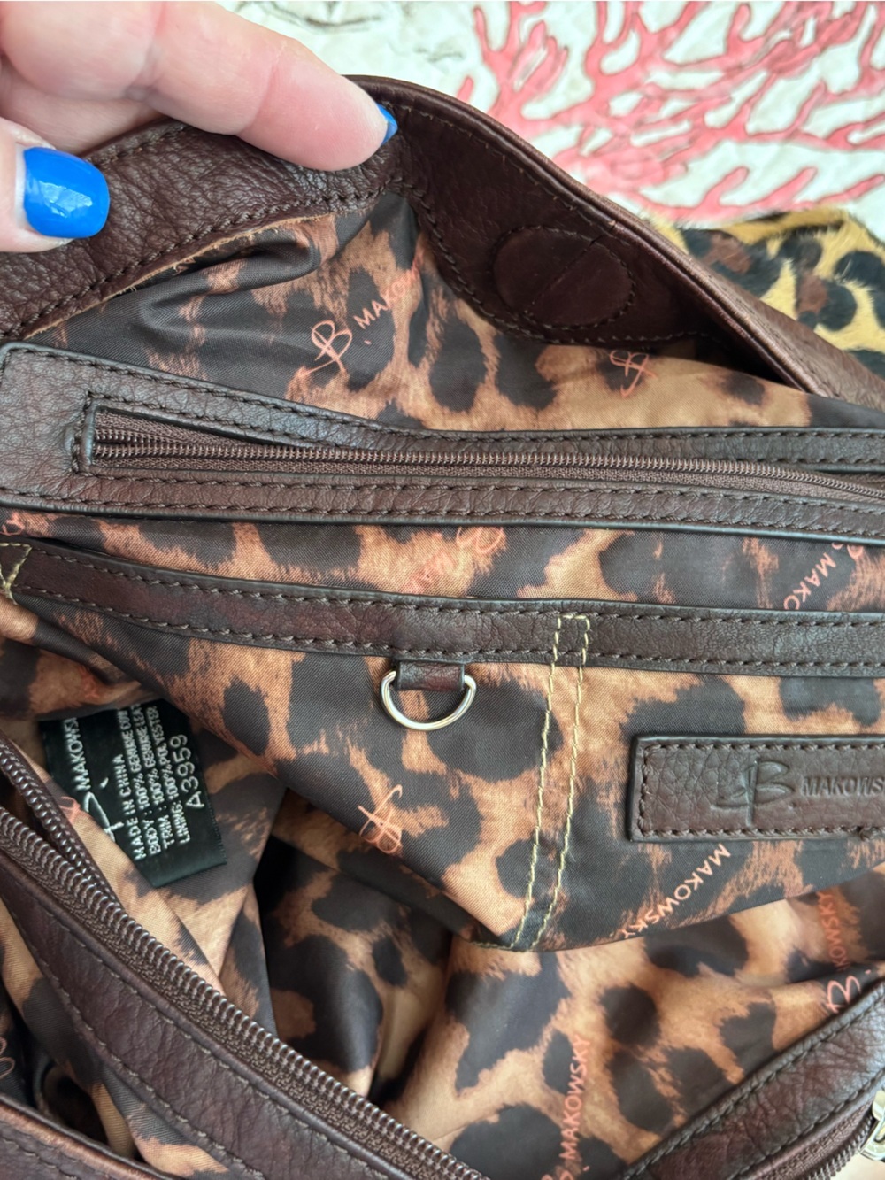 b. makowsky chocolate brown and Tan Leopard Fringe Shoulder Bag - Picture 12 of 13